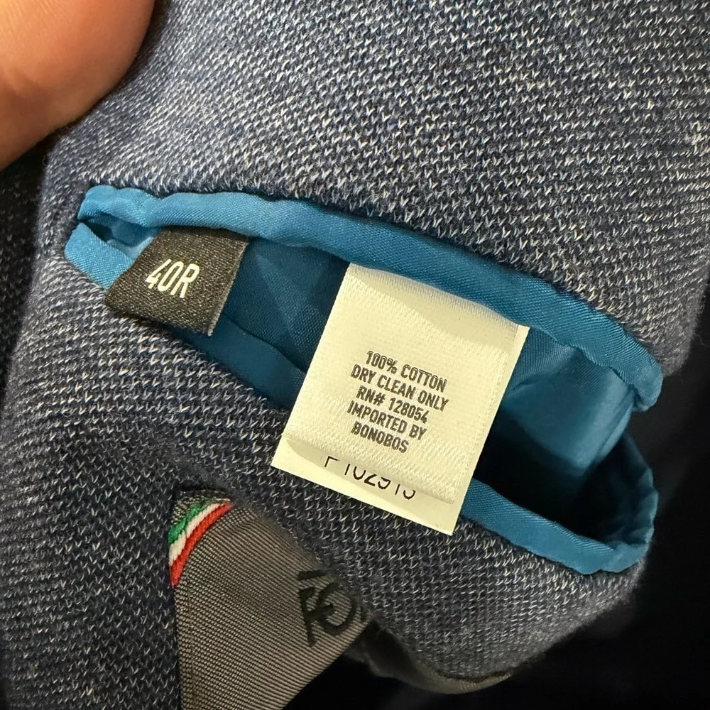 Bonobos 40R Italian Fabric 100% Cotton Soft Stretch Deep Blue Sport Coat Casual
